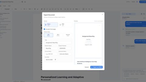 Assignments Simplify AI tool preview