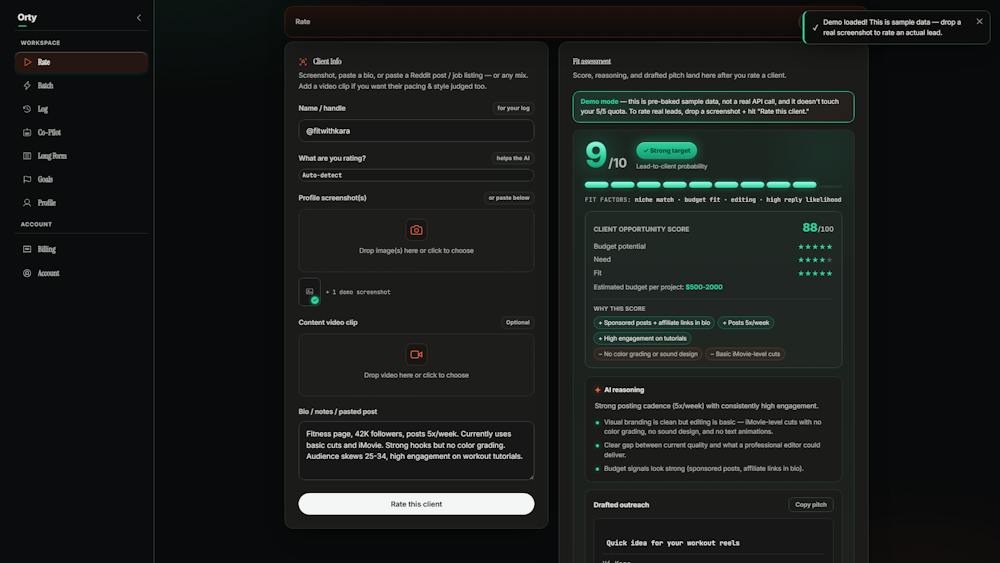 Orty AI tool preview