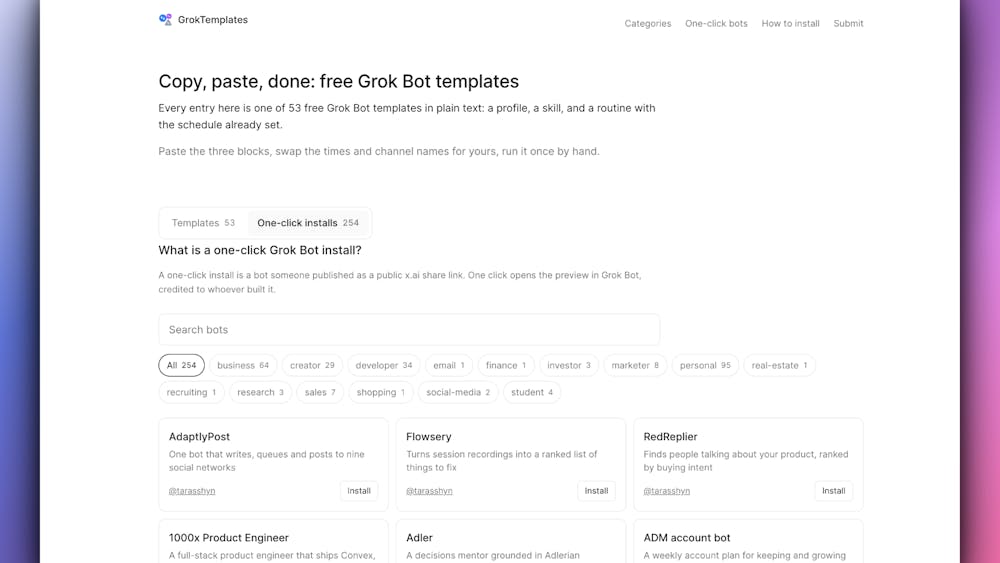 GrokTemplates AI tool preview