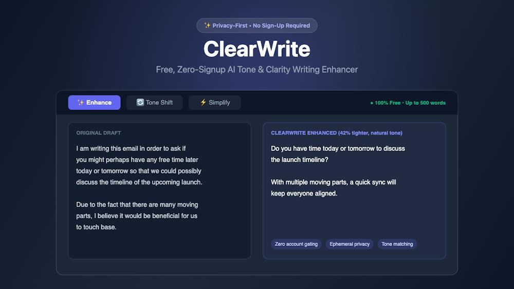 ClearWrite AI tool preview